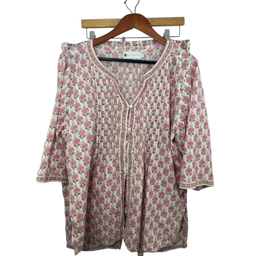 Ella Simone Floral Pajamas Set 1x Moroccan Rose Capri Women’s Cotton Pink Green - Picture 3 of 12